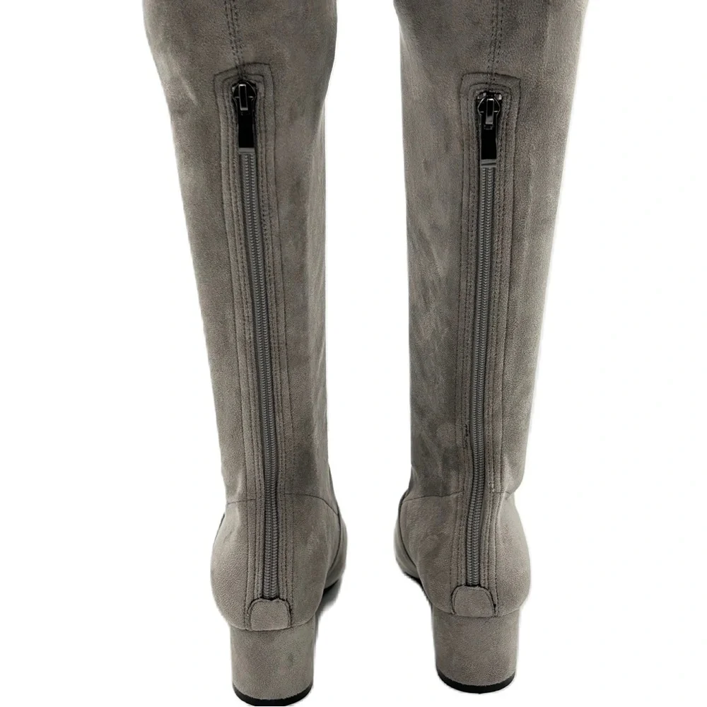 Faux Suede Over‎ The Knee Boot Size 8 Point Toe Block Heel Gray Neutral Baddie